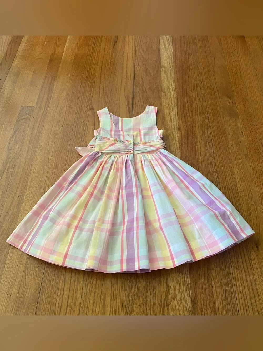 Ralph Lauren Pastel Plaid Bow-Waist Girls Dress